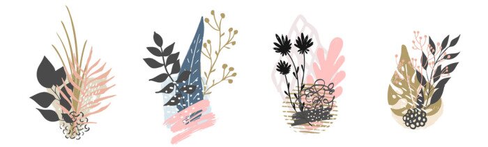 Sticker Arrangement aus Aquarellpflanzen und Blumen