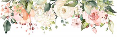 Sticker Arrangements mit Aquarellblumen. Blumenillustration. Botanische Zusammensetzung für Hochzeit oder Grußkarte. Zweig der Blumen - Abstraktion Rosen