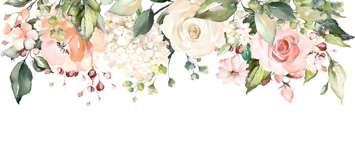 Sticker Arrangements mit Aquarellblumen. Blumenillustration. Botanische Zusammensetzung für Hochzeit oder Grußkarte. Zweig der Blumen - Abstraktion Rosen