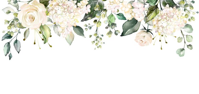 Sticker Arrangements mit Aquarellblumen. Blumenillustration. Botanische Zusammensetzung für Hochzeit oder Grußkarte. Zweig der Blumen - Abstraktion Rosen