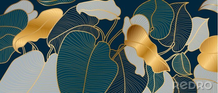 Sticker Art Deco-Stil Blätter mit goldenen Elementen