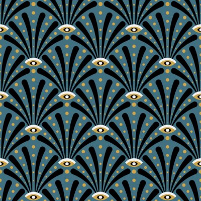 Art Nouveau Art Déco Muster auf blauem Hintergrund