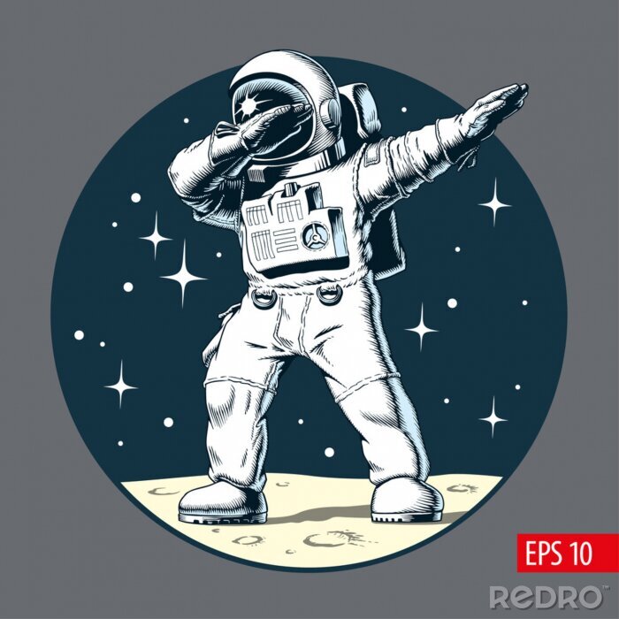 Sticker Astronaut auf dem Mond in einer lustigen Pose