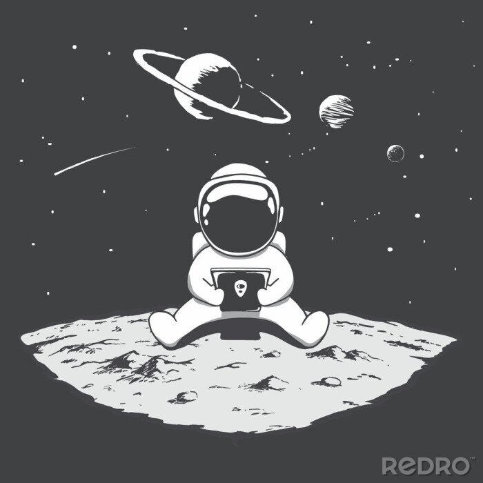 Sticker Astronaut auf dem Mond und Sternschnuppe im Hintergrund