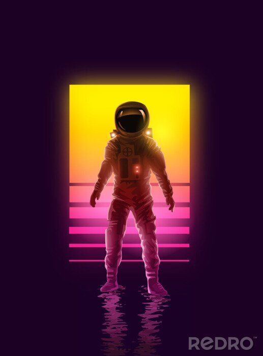 Sticker Astronaut auf einem grafischen Hintergrund
