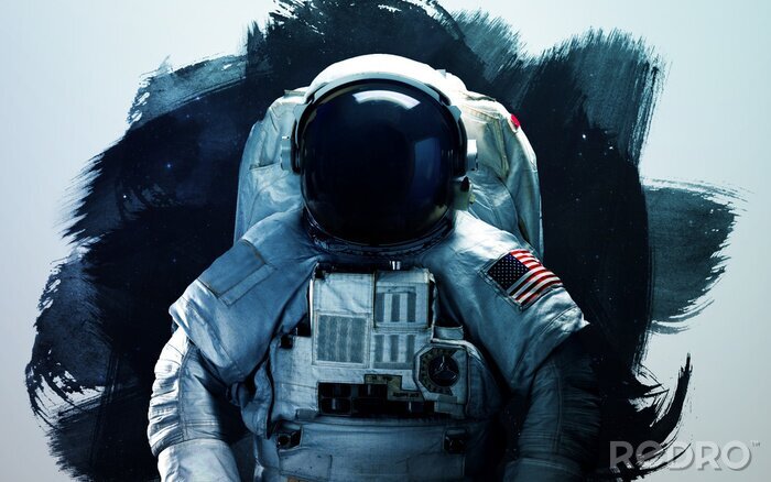 Sticker Astronaut auf schwarz-weißem Hintergrund