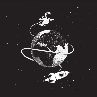 Sticker Astronaut fliegt über der Erde Zeichnung