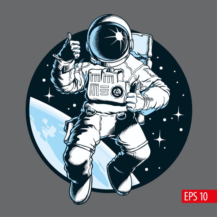 Sticker Astronaut Grafik mit Sternen und Planeten