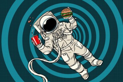 Sticker Astronaut im Raumanzug beim Essen eines Burgers