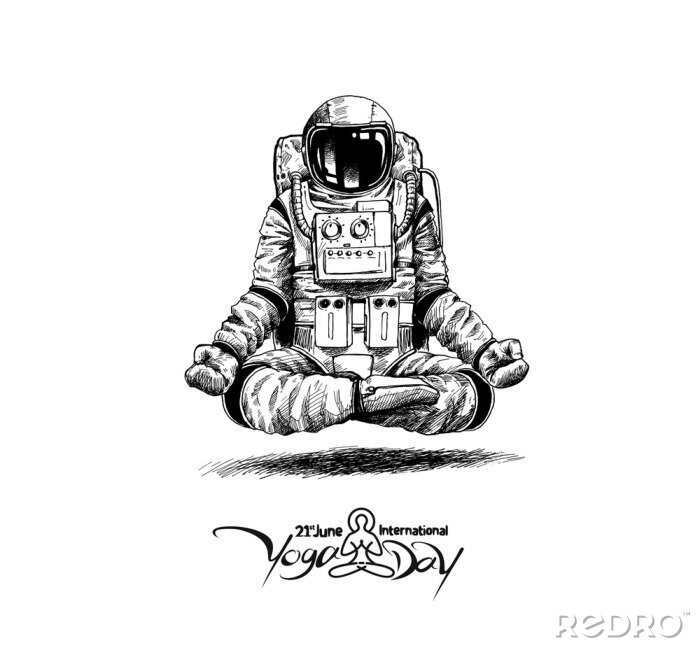Sticker Astronaut im Raumanzug beim Meditieren