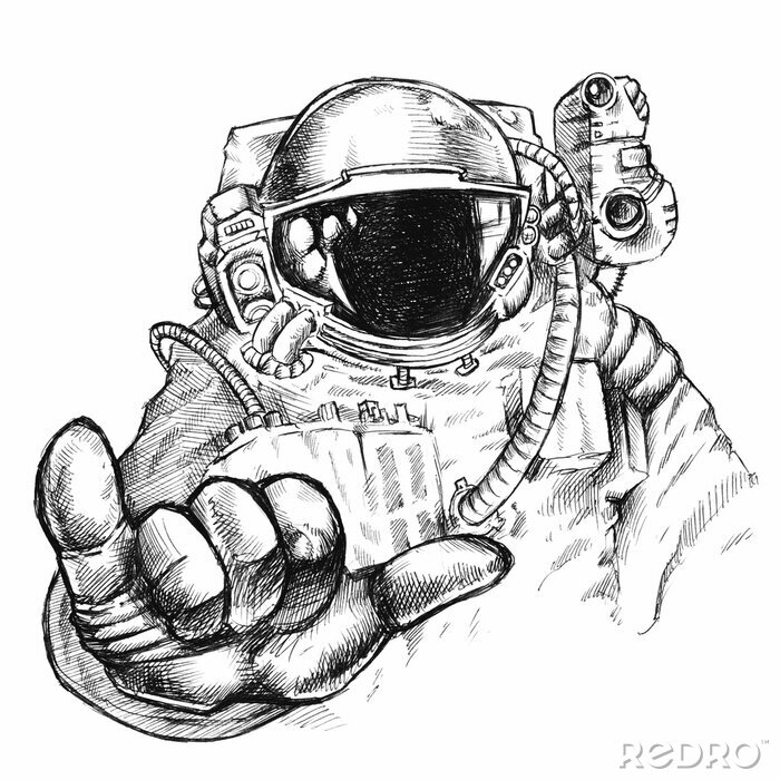 Sticker Astronaut im Raumanzug detaillierte Zeichnung