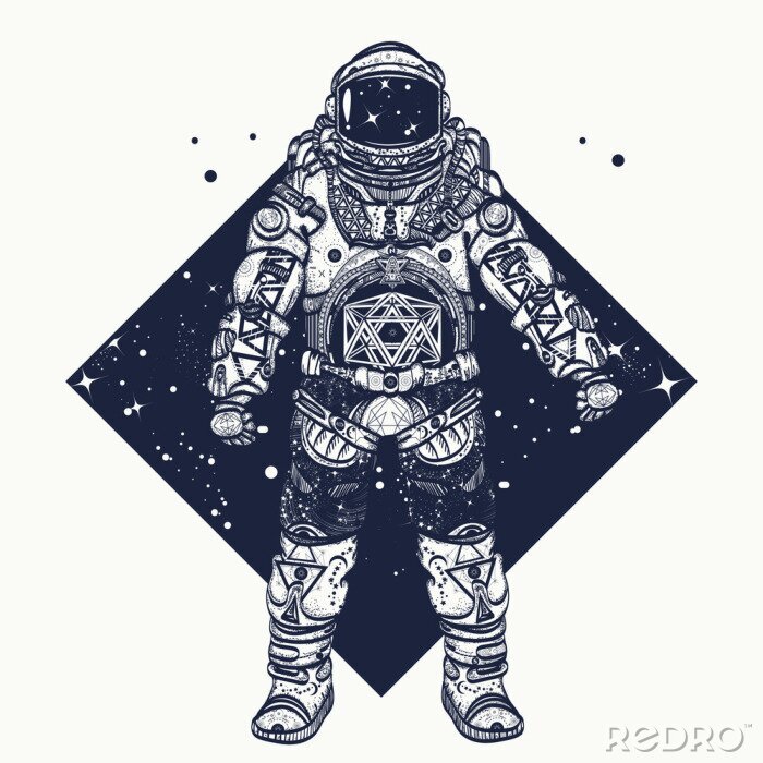 Sticker Astronaut im Raumanzug geometrische Formen