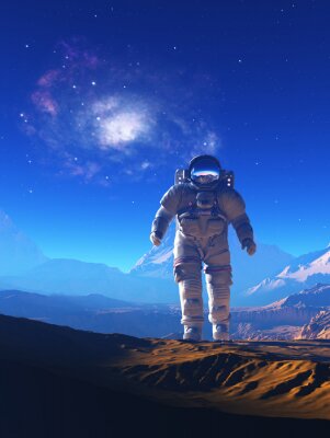 Sticker Astronaut im Raumanzug in den Bergen
