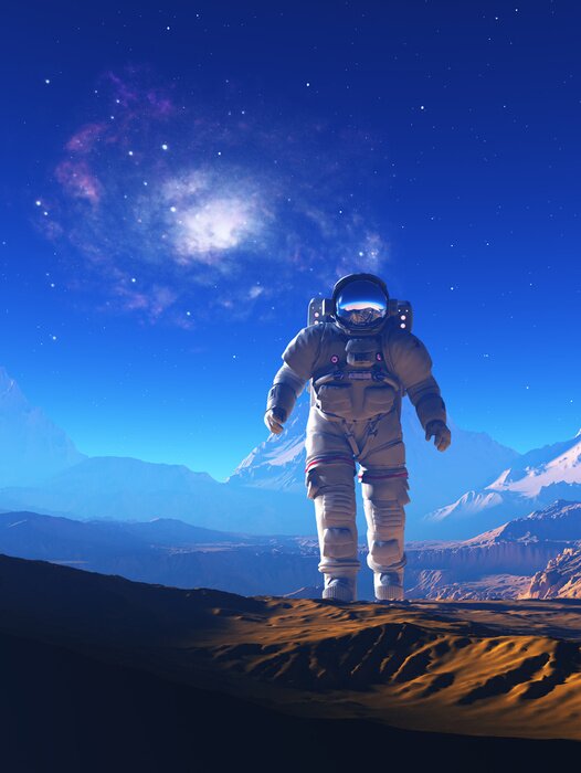 Sticker Astronaut im Raumanzug in den Bergen