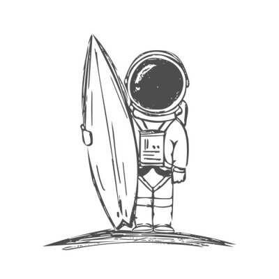 Sticker Astronaut im Raumanzug mit Surfbrett