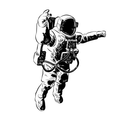 Sticker Astronaut im Raumanzug schwarz-weiße Grafik