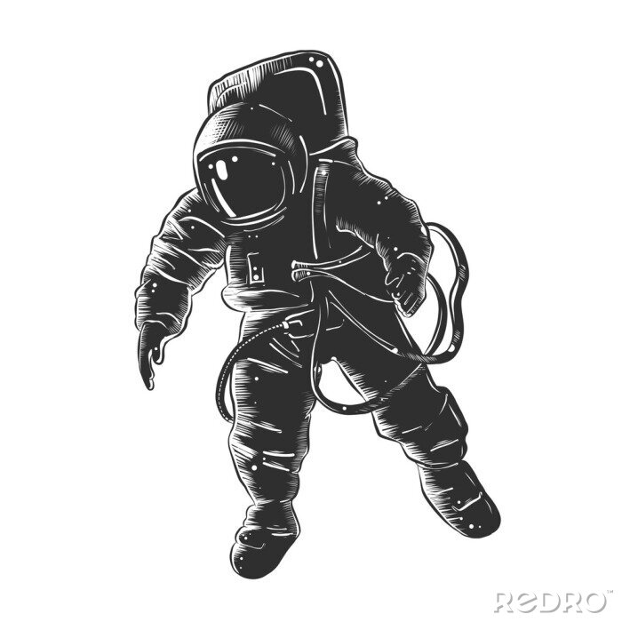 Sticker Astronaut im Raumanzug schwarz-weiße Illustration