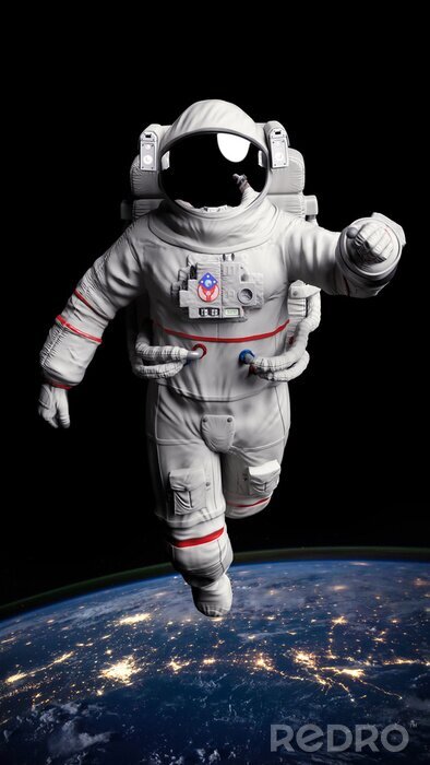 Sticker Astronaut im Raumanzug über der Erde