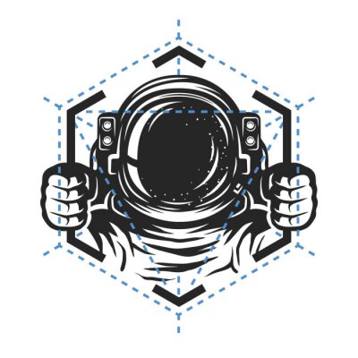 Sticker Astronaut im Sechseck einfache Grafik