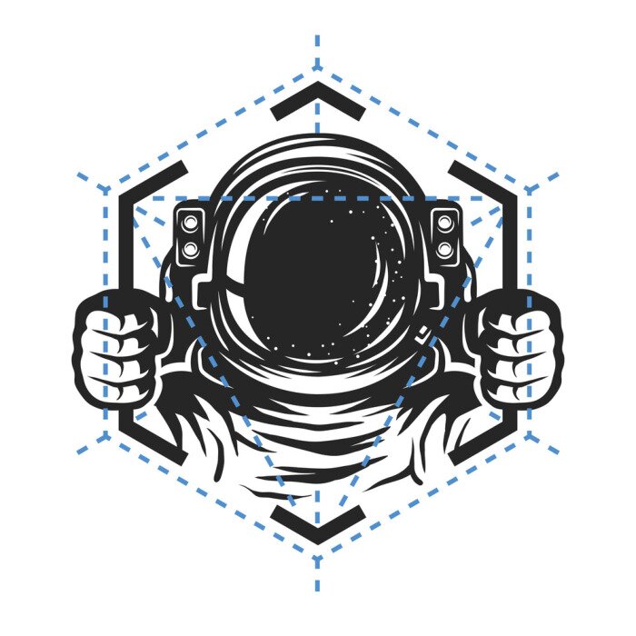 Sticker Astronaut im Sechseck einfache Grafik