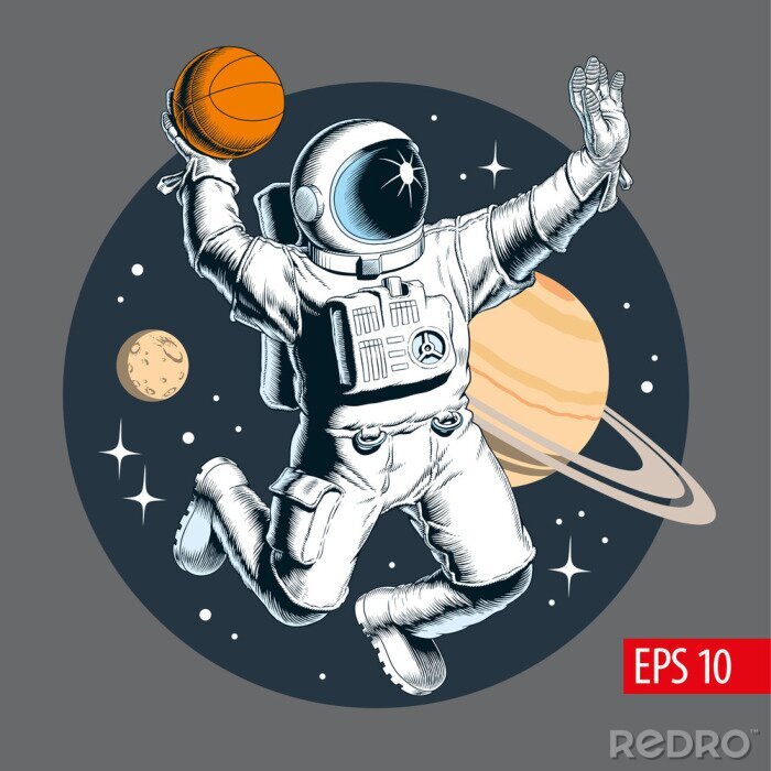 Sticker Astronaut im Weltraum wirft den Ball