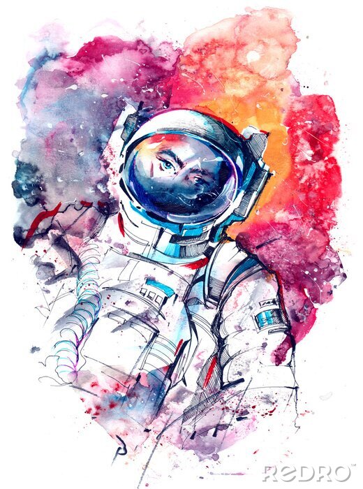 Sticker Astronaut in einer rosa Wolke bunte Grafik