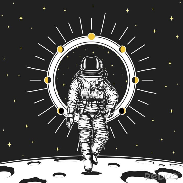 Sticker Astronaut mit Heiligenschein umgeben von Planeten