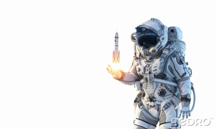 Sticker Astronaut mit Rakete, die von seiner Hand abhebt