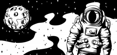 Sticker Astronaut Mond und Milchstraße Grafik
