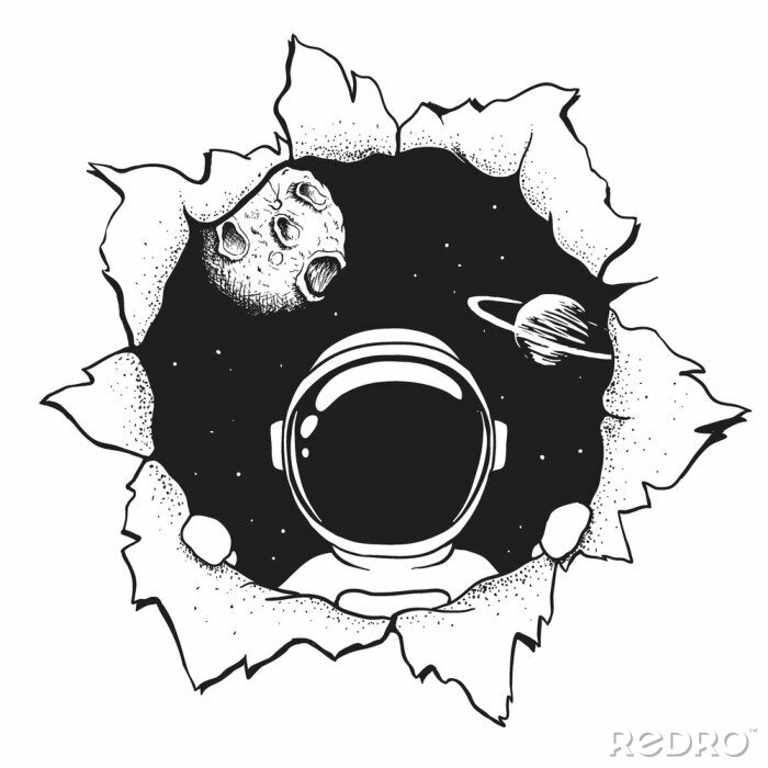 Sticker Astronaut schaut durch ein Loch im Blatt Papier