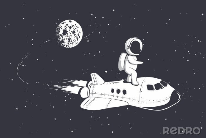 Sticker Astronaut surft auf dem Raumschiff