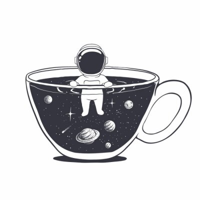 Sticker Astronaut und Planeten schweben in einer Tasse