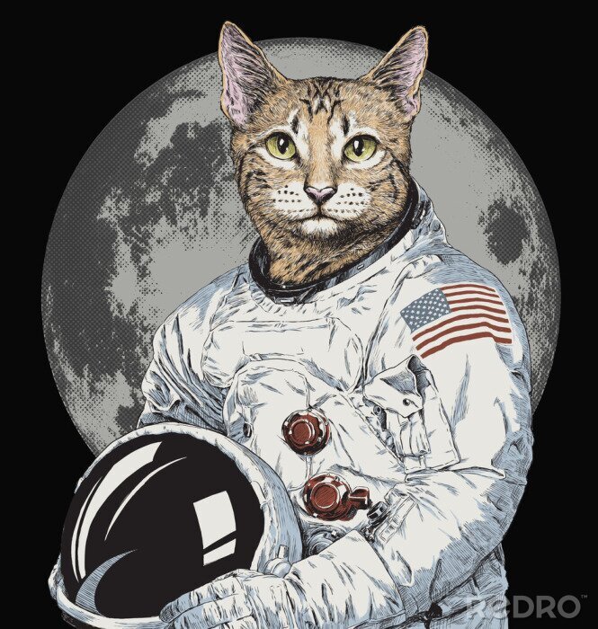 Sticker Astronautenkatze im Raumanzug