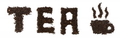 Sticker Aufschrift Tea aus Teeblättern angeordnet