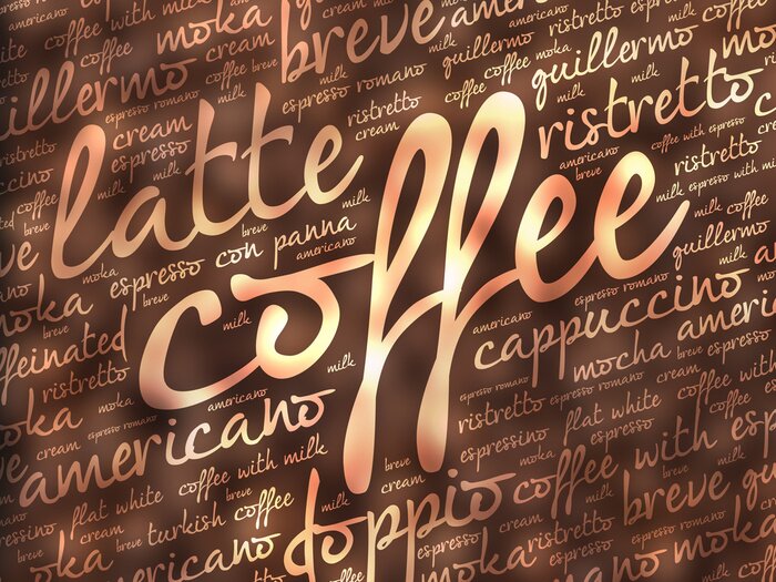 Sticker Aufschriften auf braunem Hintergrund zum Thema Kaffee