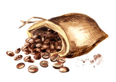 Sticker Aus dem Beutel herausfallende Kaffeebohnen