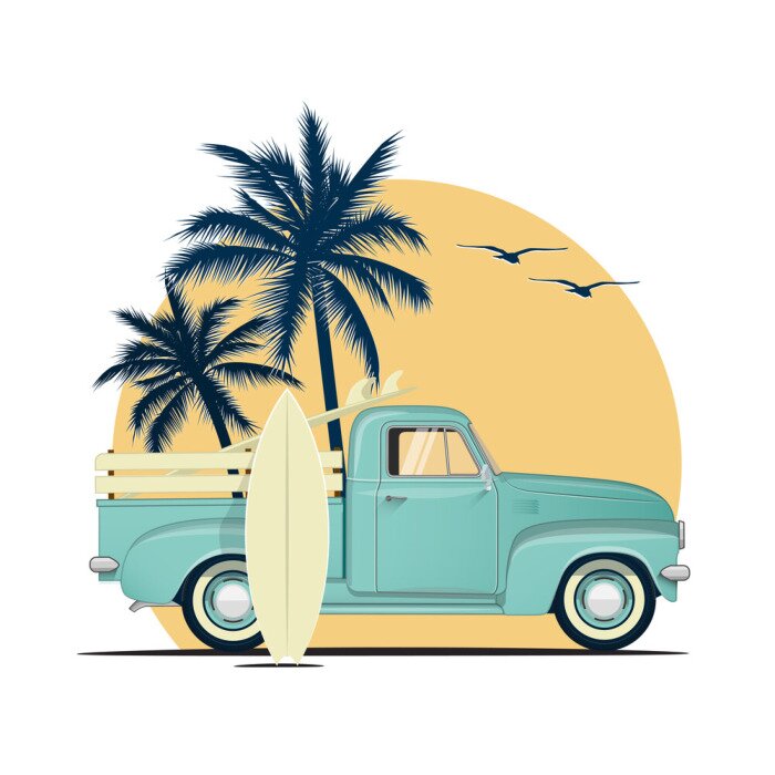 Sticker Auto Pickup Grafik im Urlaubsambiente