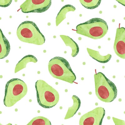 Avocadohälften und -stücke und grüne Punkte