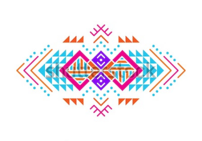 Sticker Aztekische Artverzierung. Indianisches dekoratives Musterdesign. Stammes-dekorative Vorlage. Ethnische Verzierung. Bunter Hintergrund.