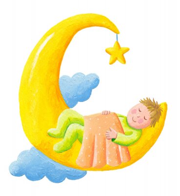 Sticker Baby schläft auf dem Mond