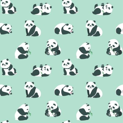 Babypandas mit Bambusblättern auf grünem Hintergrund