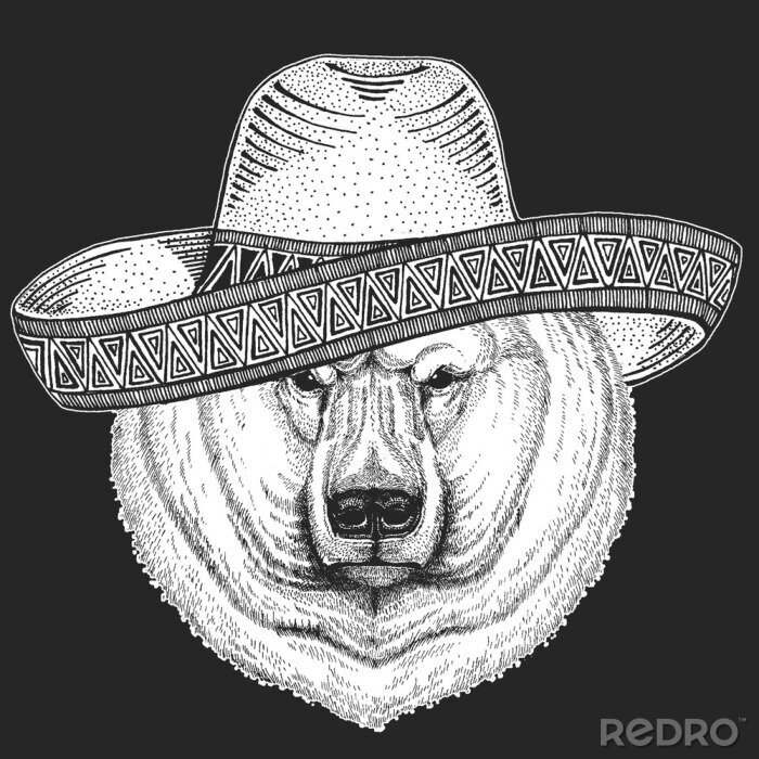 Sticker Bär Illustration im mexikanischen Stil