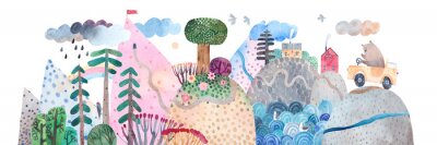 Sticker Bärchen auf dem Weg durch die Berge