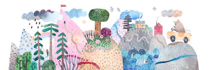 Sticker Bärchen auf dem Weg durch die Berge