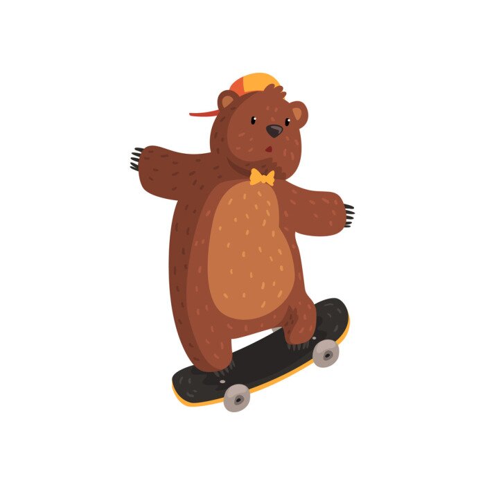 Sticker Bärchen mit Mütze auf einem Skateboard