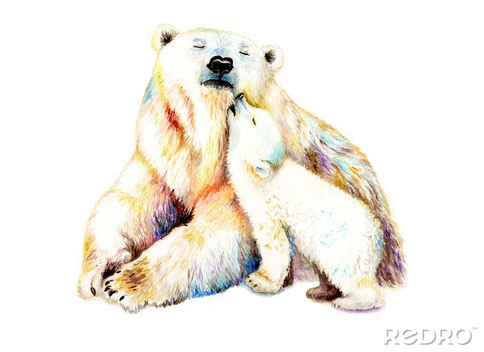 Sticker Bären Mutter und Kind Aquarell
