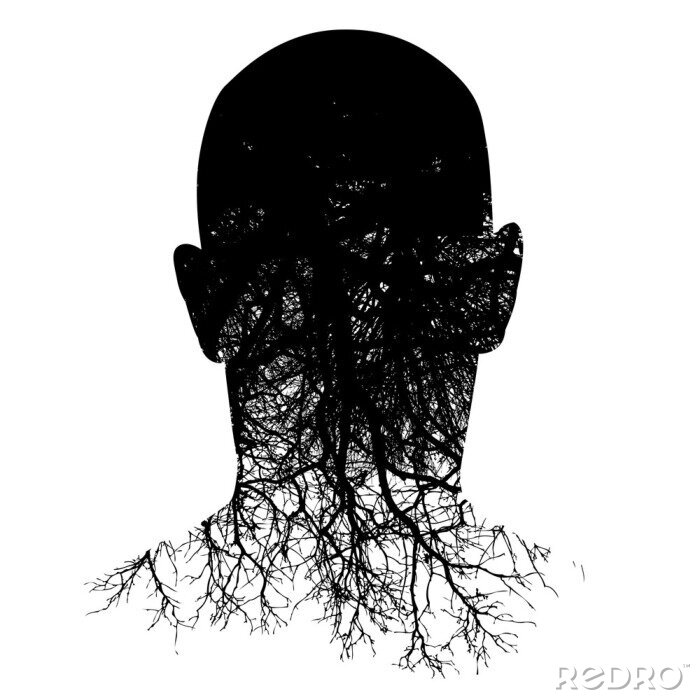 Sticker Bäume, die den Umriss eines Männerkopfes darstellen