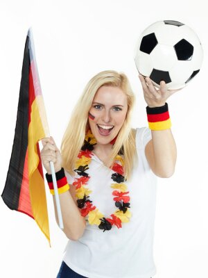 Sticker Ball in den Händen eines deutschen Fußballfans