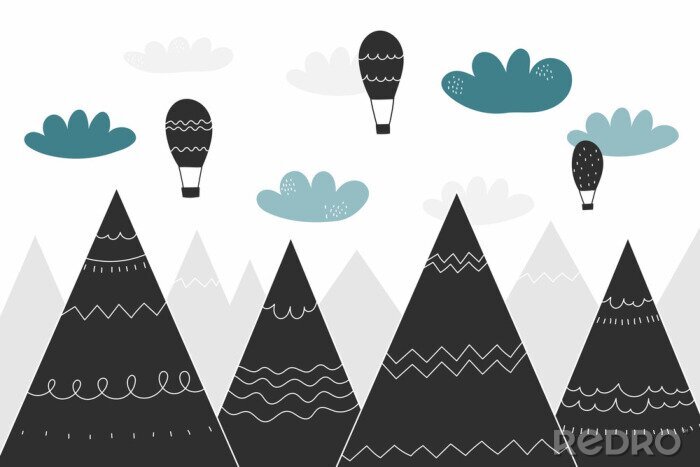 Sticker Ballons über den Bergen im skandinavischen Stil
