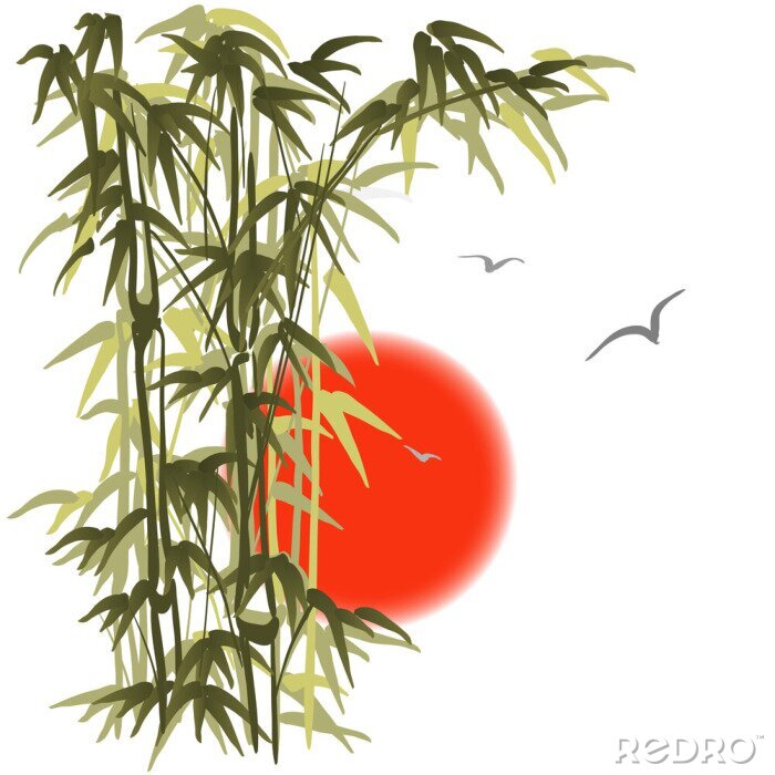 Sticker Bamboo auf Sonnenuntergang Hintergrund